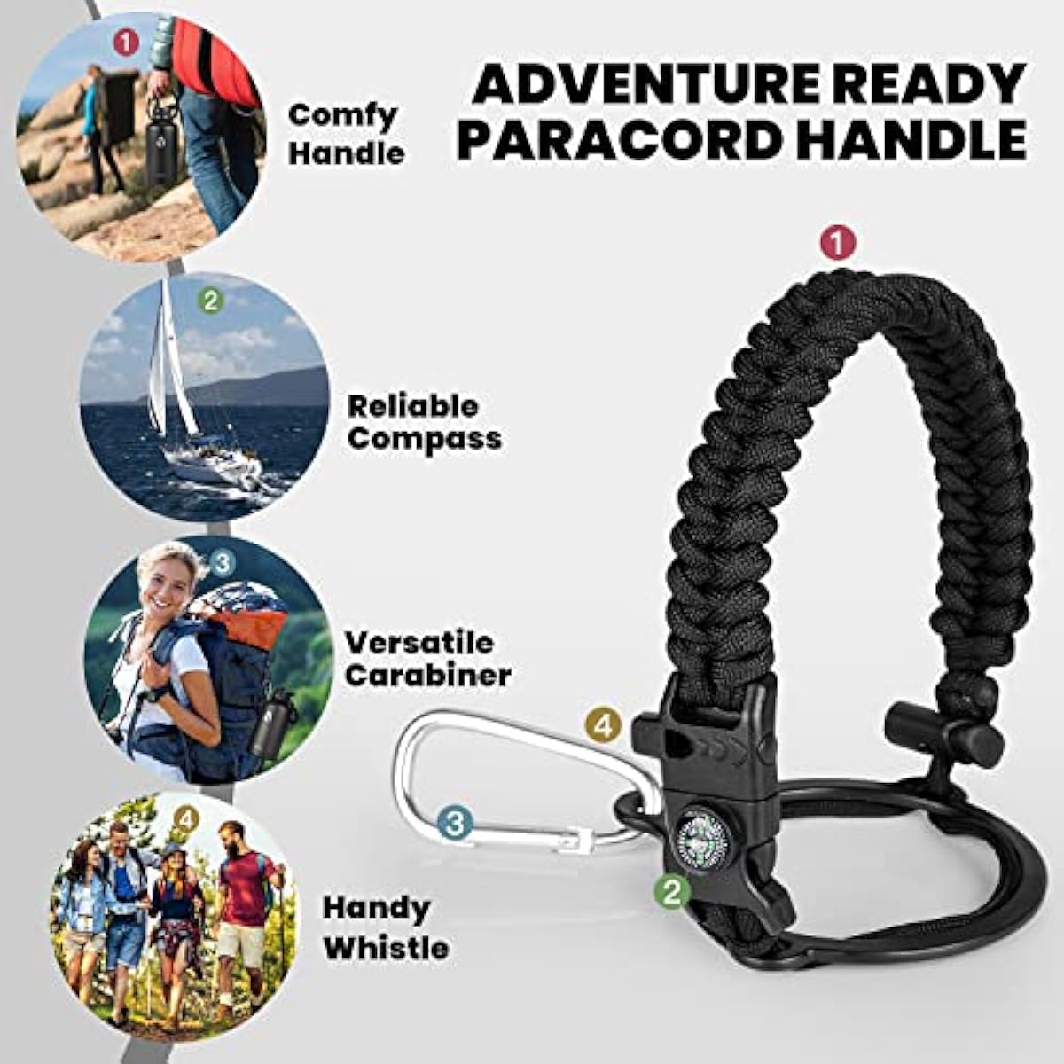 One Gallon Water Bottle Insulated, Triple Walled Vacuum Stainless Steel (Cold for 48 Hrs), Leak Proof & Non-BPA, Large Water Flask Jug with Paracord Handle & Straw Spout Lids