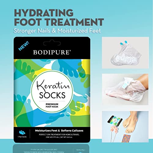 Bodipure Premium Foot Mask Keratin Socks | At Home Spa Moisturizer Socks for Dry Cracked Feet, Callus & Heel Softening | Easy-to-Use Pedicure Foot Repair | Chemical-free Feet Treatment | 12 Pairs