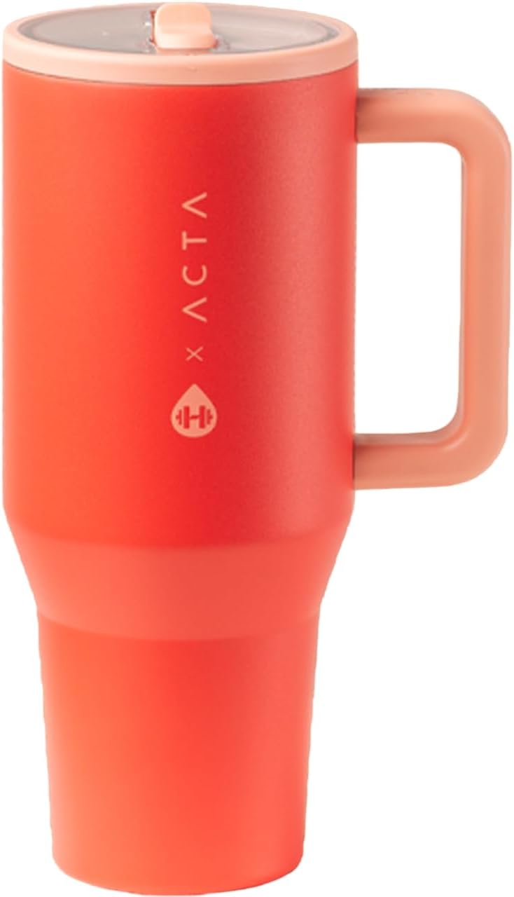 HydroJug Traveler - 32 oz Water Bottle with Handle & Flip Straw - Fits in Cup Holder, Leak Resistant Tumbler-Reusable Insulated Stainless Steel & Rubber Base - Gifts for Women & Men, Pink Sand