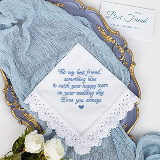 Something Blue for Bride Gift from Maid of Honor Best Friend Wedding Bridesmaid Handkerchief Blue Hankerchief Bridal Shower New Borrowed Old Embroidered