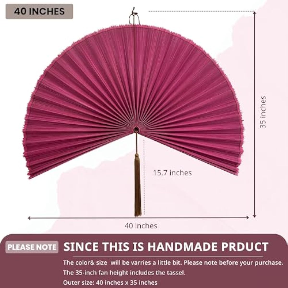 ChumDecor Fan Wall Decor,Large Bamboo Fan Wall Art For Boho Hanging Headboard,Decorative Folding Fan For Over Bed Decorations, (Pink, 40inch)