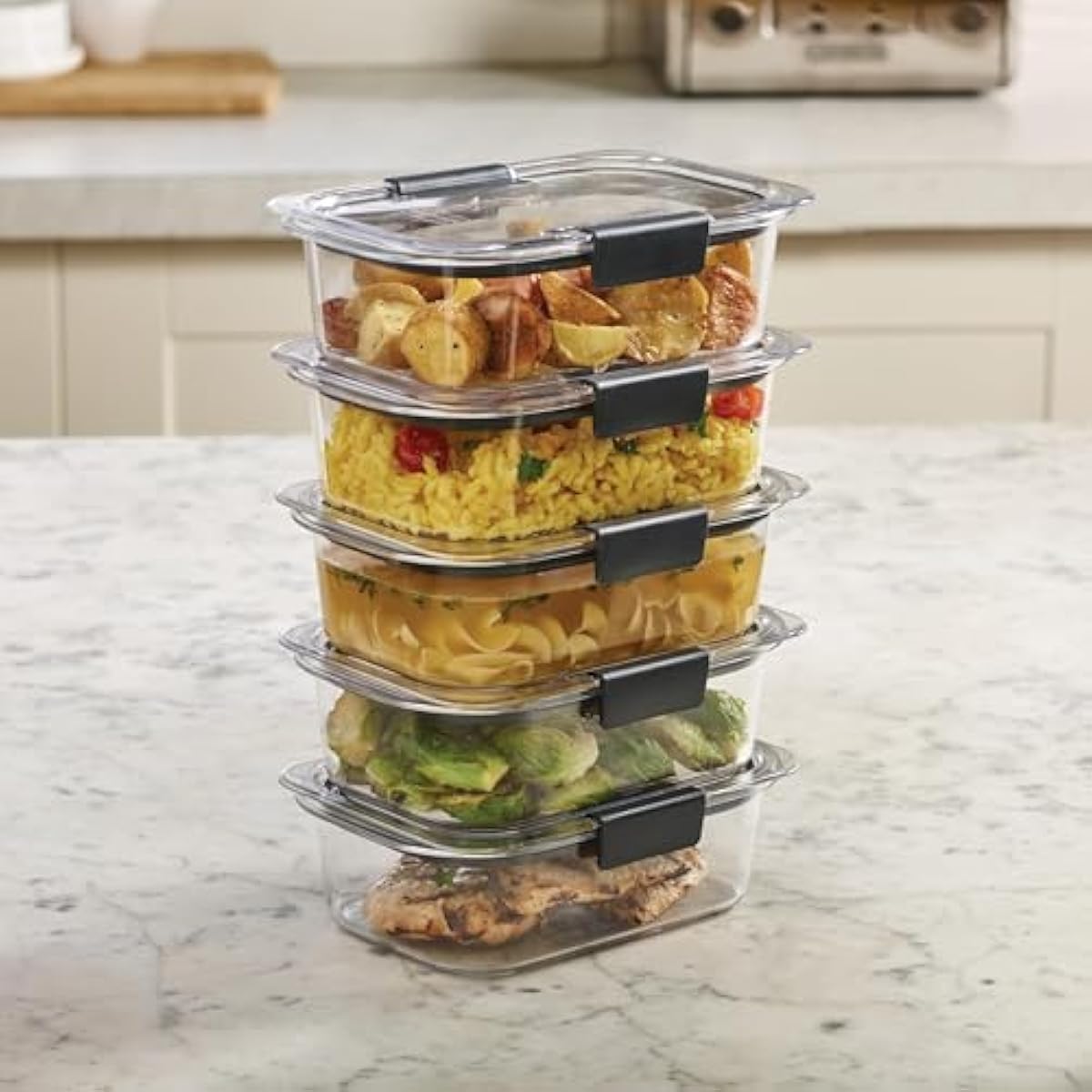 Rubbermaid Brilliance Tritan Plastic Food Storage Containers BPA Free Airtight Lids Ideal for Lunch Meal Prep & Leftovers Set of 5 (3.2 Cup)