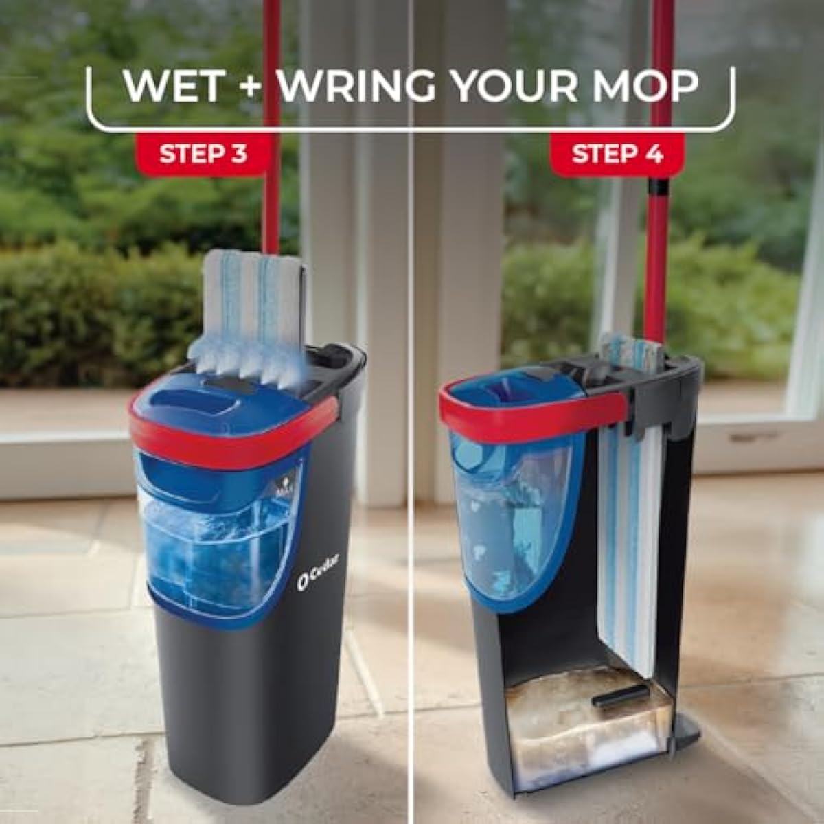 O-Cedar H2prO Flat Mop System | Quick Cleaning Tool | Clean with Water | Machine Washable Reusable Microfiber Mop Pad | Safe on Wood Floors, Vinyl, Tile, Baseboards, Walls