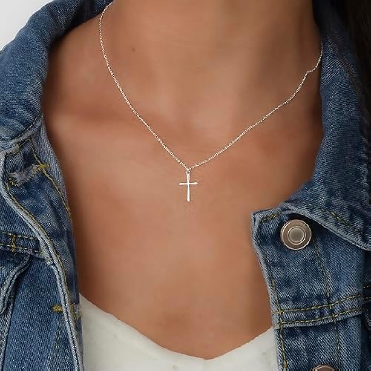 Annika Bella Cross Necklace for Women, 16-18 Inches Silver/Gold Chain, Women's Small Simple Cross Necklaces Religious Charm Jewelry, Faith Gift for Her