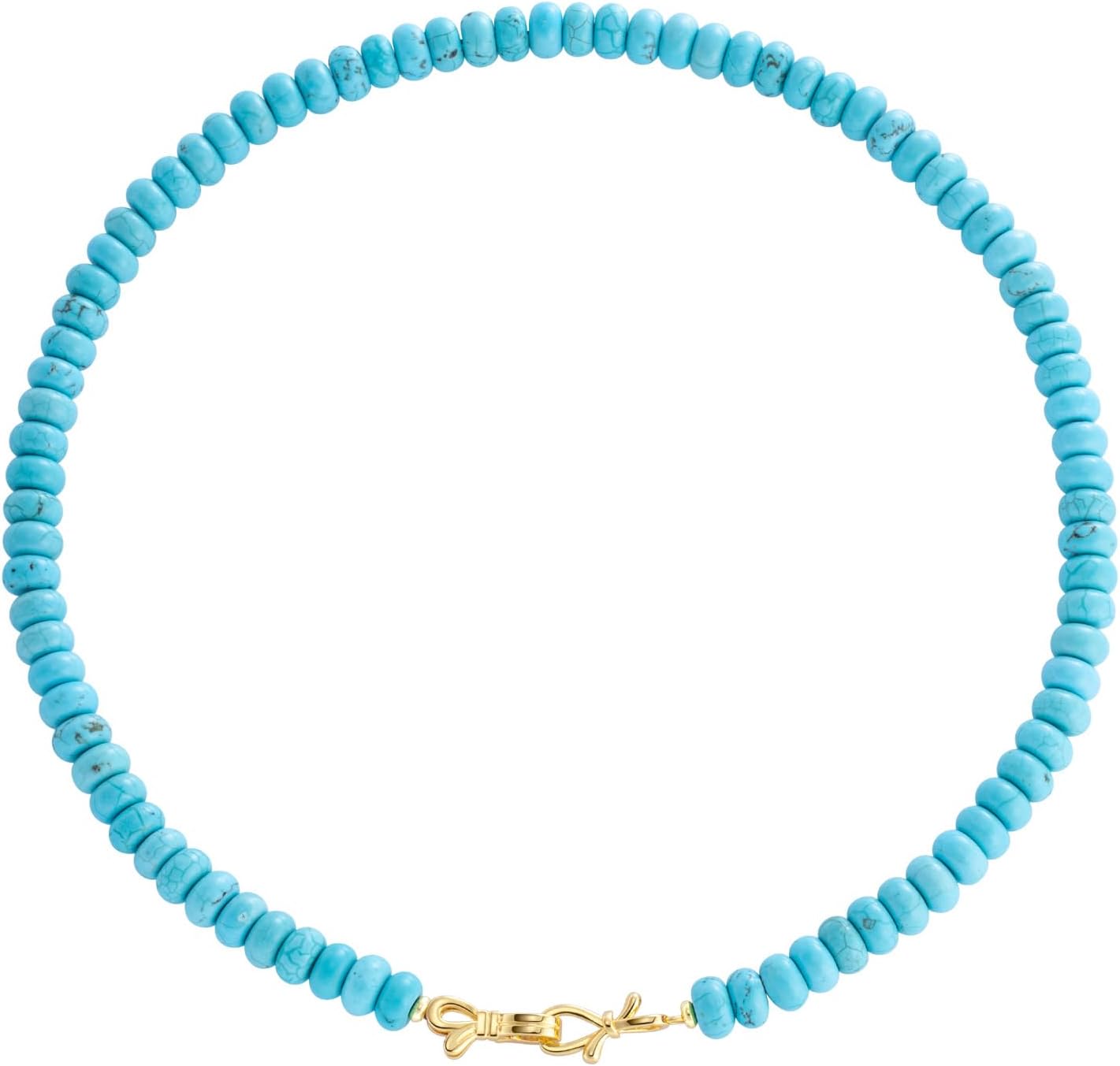 Rainbow Colorful Gemstone Beaded Choker Necklace for Women 14K Gold Bow Birthstone Beads Chokers 18inches