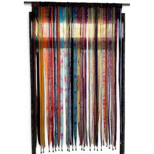 Mango Gifts Old Silk Sari Multicolor Ribbon Doorway Curtain Hippie Bohemian Room Divider Light-Filtering Boho Curtains Rod Pocket Window Drape for Livingroom Bedroom 85 x 45 Inch
