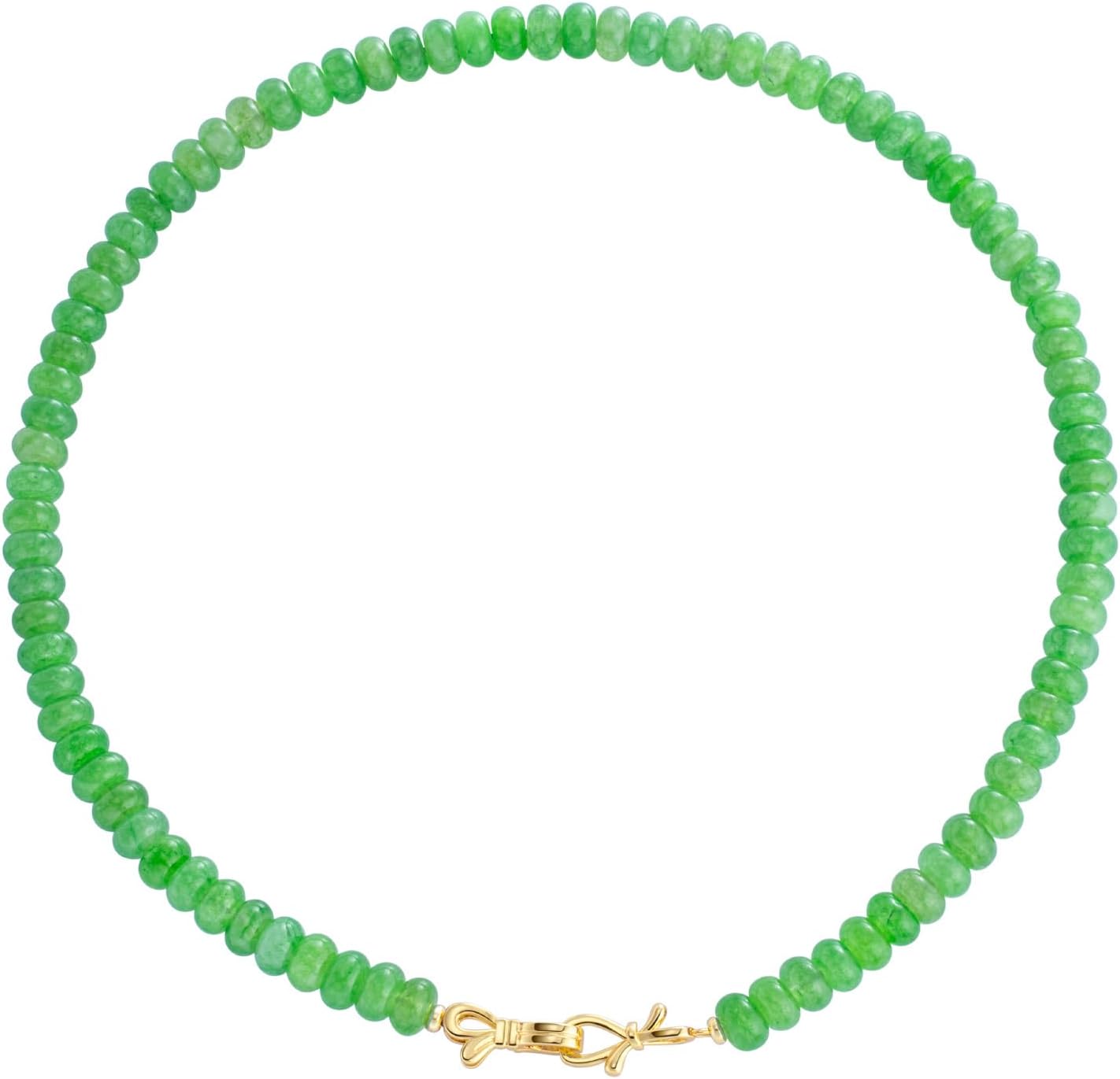 Rainbow Colorful Gemstone Beaded Choker Necklace for Women 14K Gold Bow Birthstone Beads Chokers 18inches