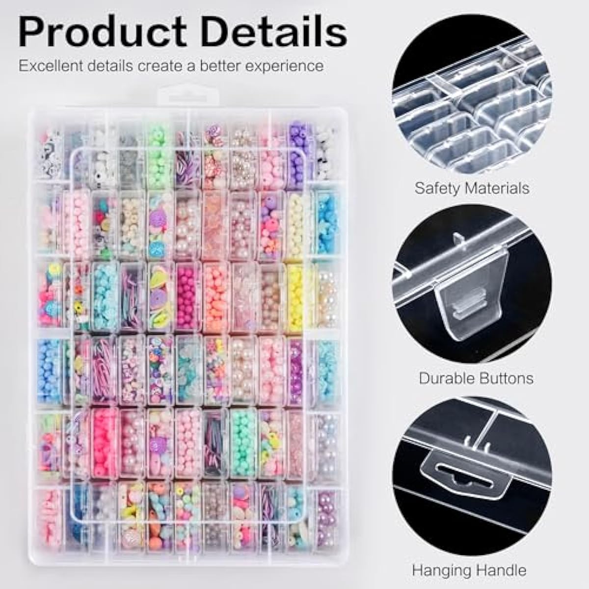 DILIBRA Large Bead Organizer Box, 66 Pcs Small Clear Storage Containers with Labels, Mini Bead Organizers and Storage Craft Case with Handle for Jewelry Bracelet Screws Seeds Diamonds Arts Small Parts
