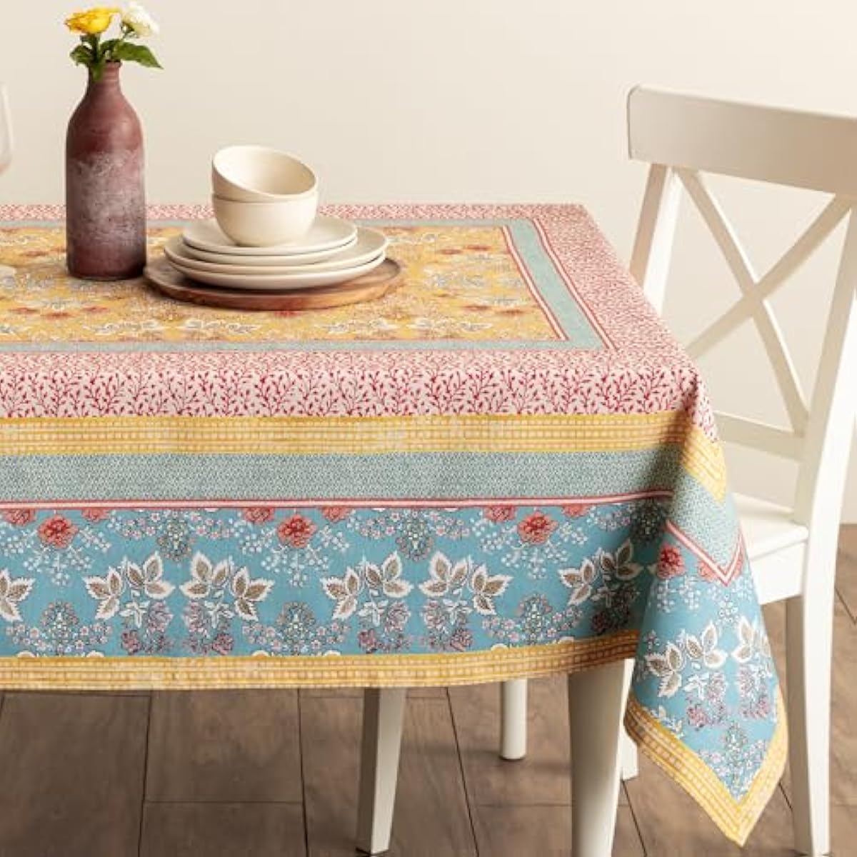 Maison d' Hermine Table Cloth Rectangle Table 100% Cotton 54 x 72 Inches Tablecloth Reusable Decorative for Dining Kitchen Room Farmhouse Home Gifts for Mothers Day Spring Summer - Marquise
