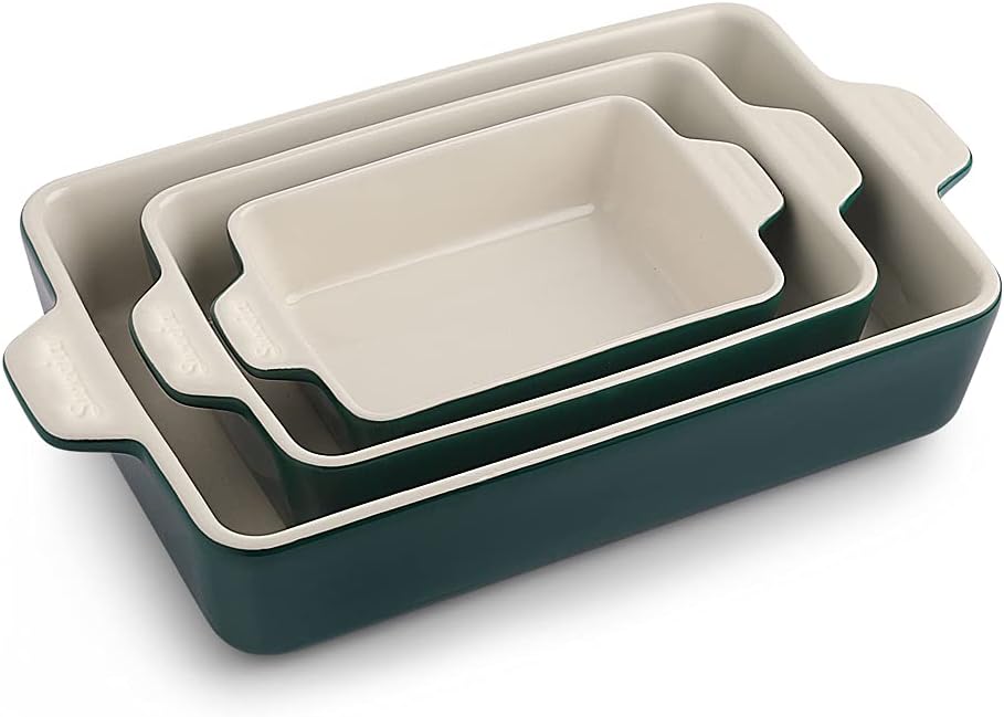 Sweejar Ceramic Bakeware Set, Rectangular Baking Dish for Oven Lasagna Pans for Cooking, Kitchen, Cake Dinner, Banquet and Daily Use, 11.8 x 7.8 x 2.76 Inches of Casserole Dishes (Navy)