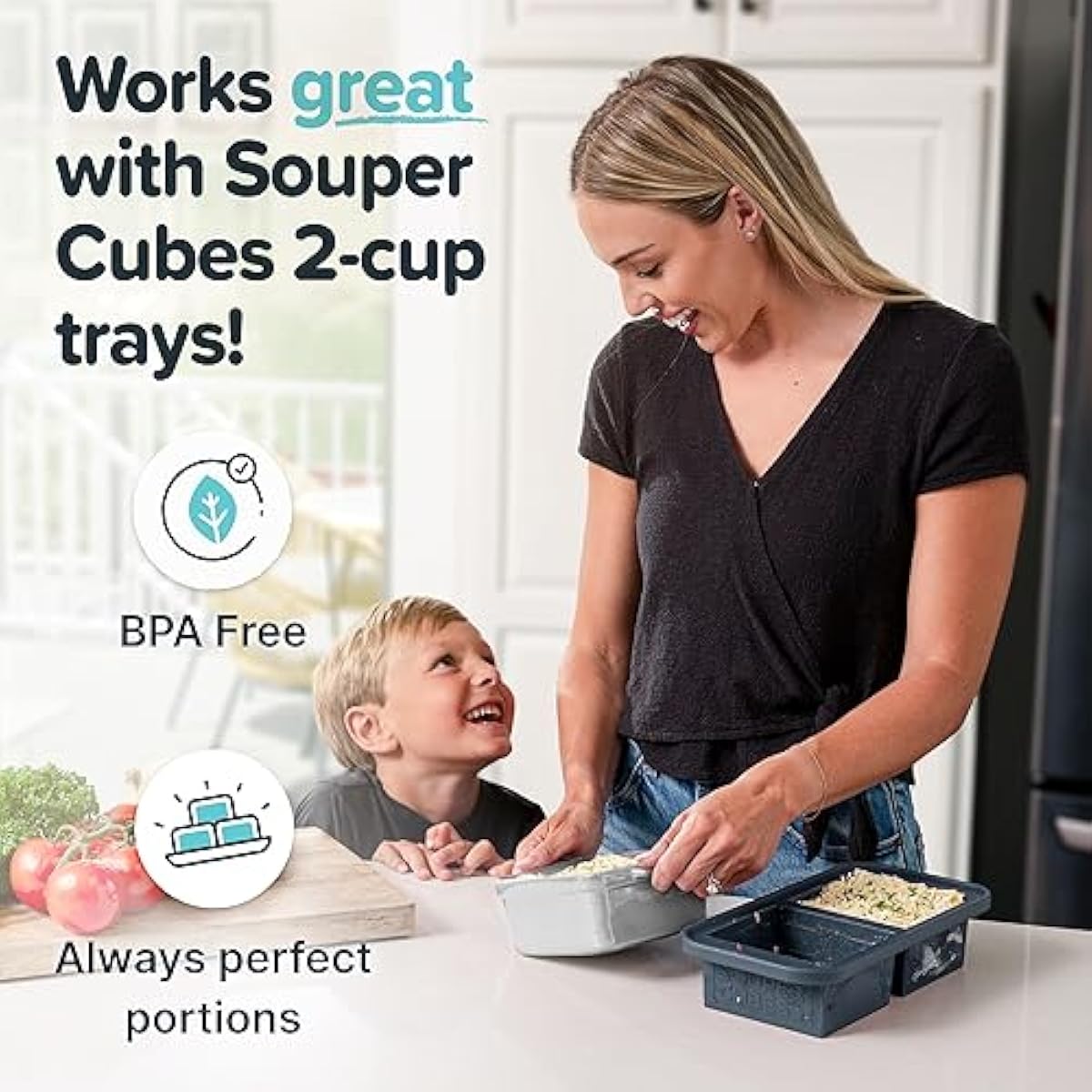 Souper Cubes Stoneware 2.0-5" x 5" Baking Dishes for Oven, Made in USA, Premium Mini Ceramic Baking Dishes with Silicone Covers for Individual Portions, Set of 2 - White