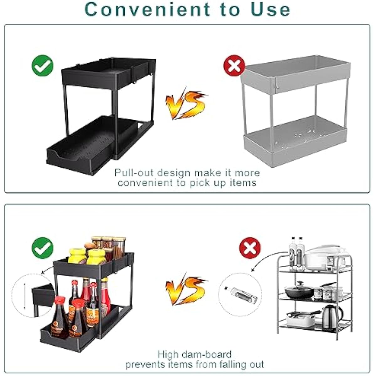 DEKAVA Under Sink Organizer 2 Pack, Bathroom Cabinet Organizer, 2 Tier Sliding Cabinet Basket Organizer Drawer, Multi-Purpose Bath Collection Baskets for Bathroom (Black)