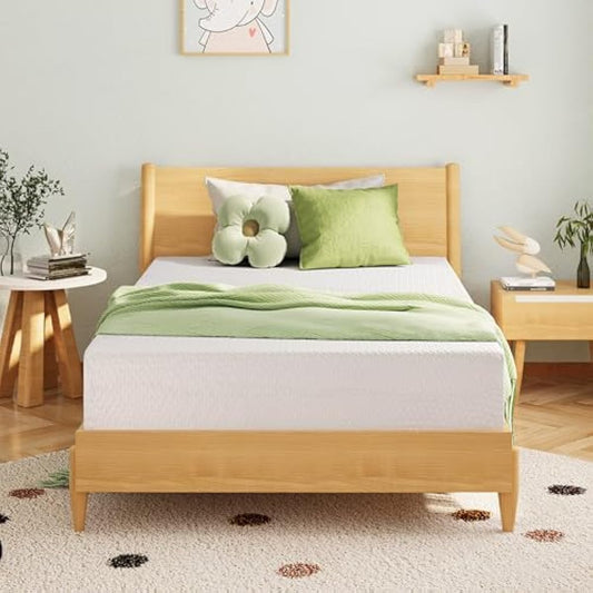 EGOHOME 8 Inch Twin Mattress, Memory Foam Mattress with Cooling Green Tea Gel, Relieve Pressure with Medium Firm Support, CertiPUR-US Certified, 75''L x 38''W, White