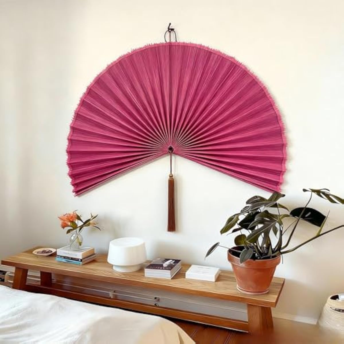 ChumDecor Fan Wall Decor,Large Bamboo Fan Wall Art For Boho Hanging Headboard,Decorative Folding Fan For Over Bed Decorations, (Pink, 40inch)