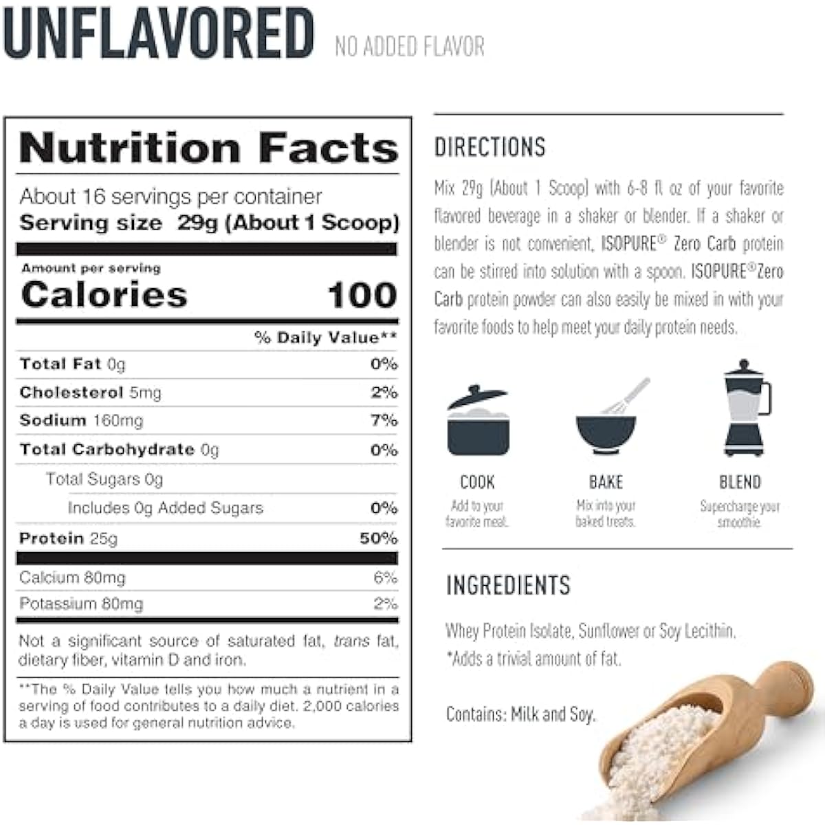 Isopure Zero Carb 100% Pure Whey Isolate Protein Powder, Gluten Free, with Vitamins, Unflavored, 25g Protein Per Serving, 1 Lb, 16 Servings (Packaging May Vary)