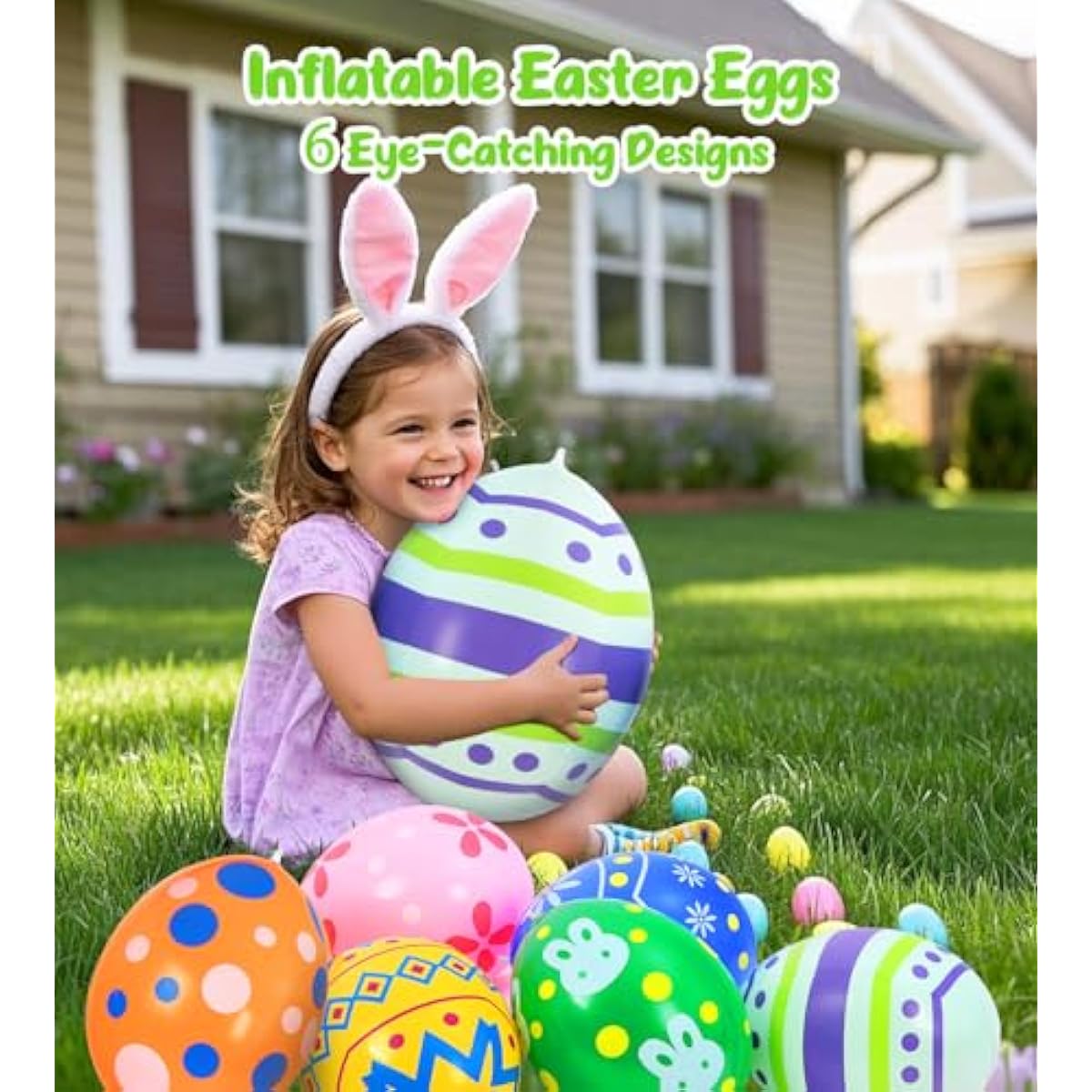 Easter Decorations Outdoor, 12 Pack Inflatable Easter Eggs - 18 Inch Blow Up Easter Decor, Ornaments for Home and Yard, Hanging Holiday Party Decor Kit