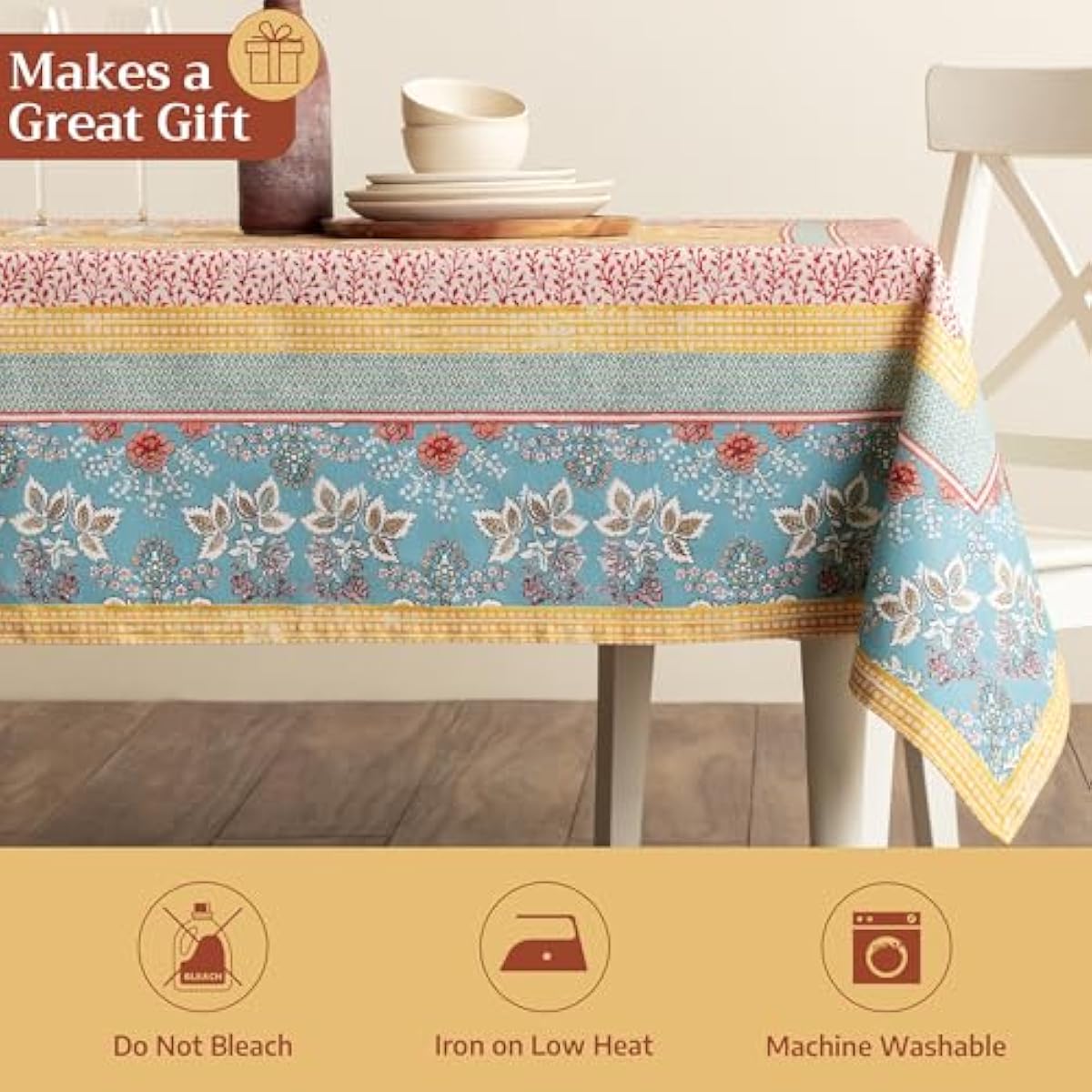 Maison d' Hermine Table Cloth Rectangle Table 100% Cotton 54 x 72 Inches Tablecloth Reusable Decorative for Dining Kitchen Room Farmhouse Home Gifts for Mothers Day Spring Summer - Marquise