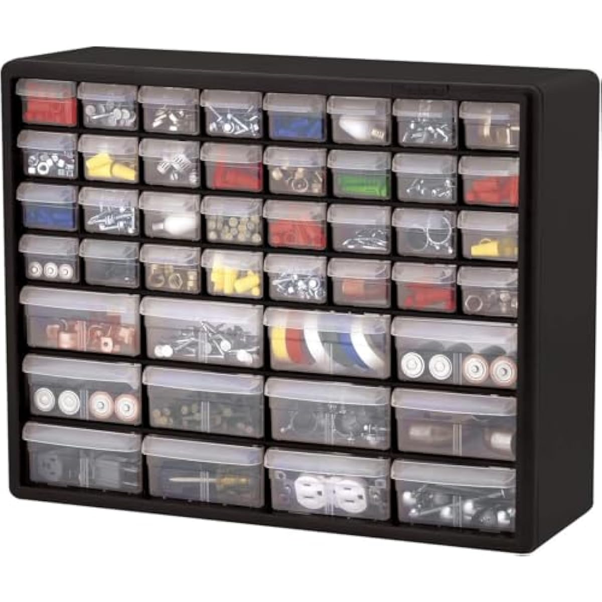 Akro-Mils 44-Drawer Plastic Drawer Storage Cabinet for Garage Organization, Bead Organizer, Building Bricks Storage, Teacher Toolbox, Makeup Organizer, 20" W x 6" D x 16" H, 10144 Black