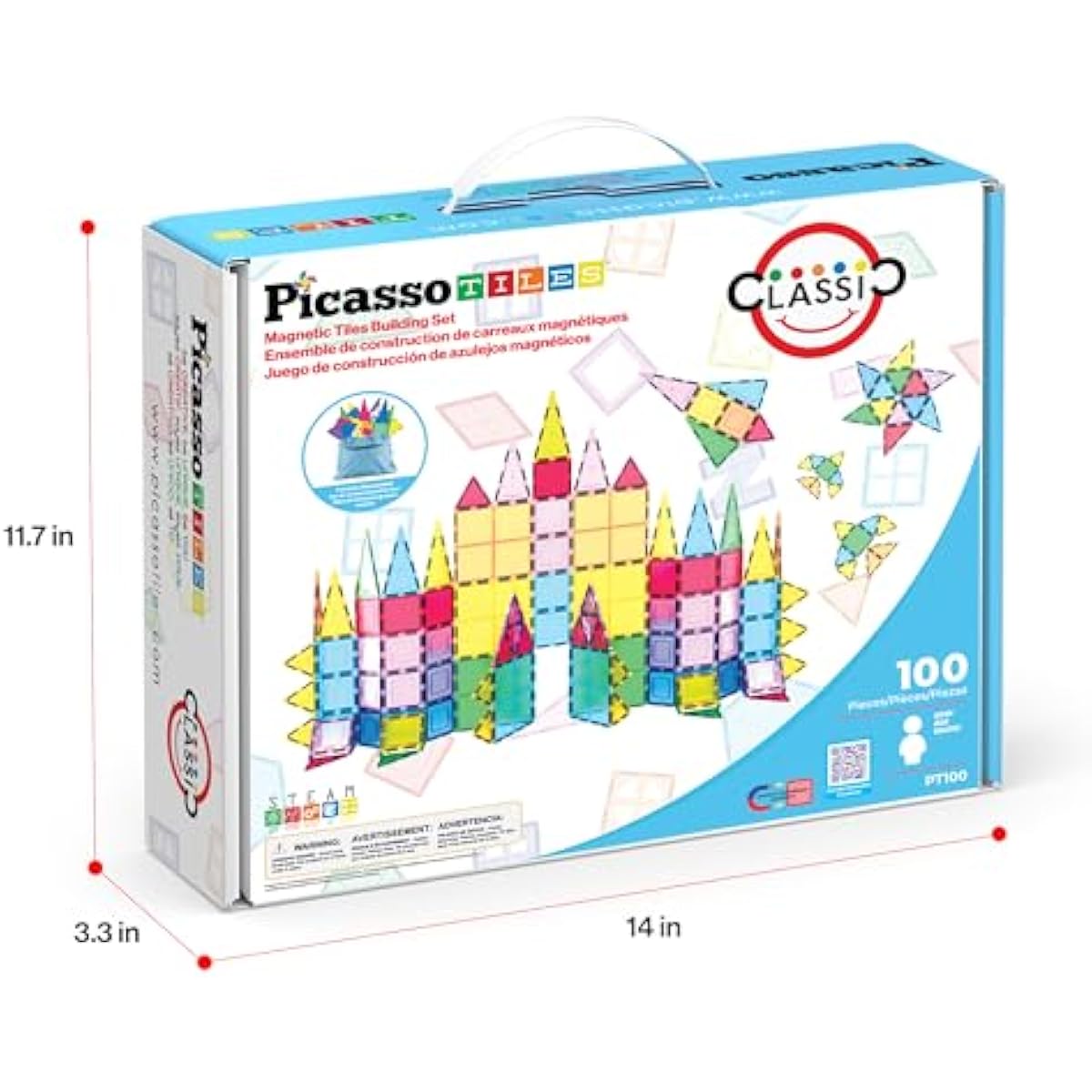 PicassoTiles 100 Piece Set 100pcs Magnet Building Tiles Clear Magnetic 3D Blocks Construction Playboards, Creativity Beyond Imagination, Inspirational, Recreational, Educational Conventional