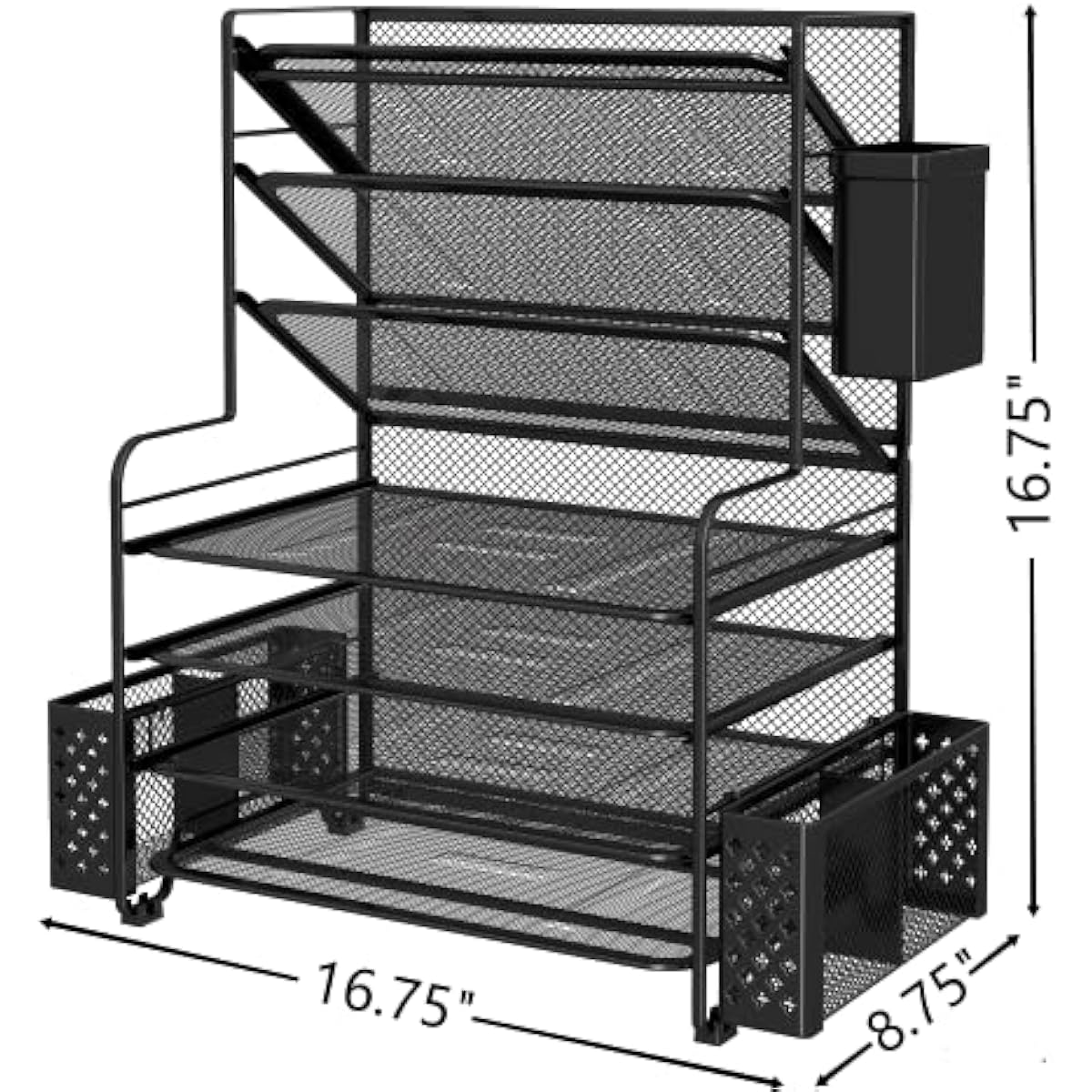 Simple Trending 7 Tier Desk File Organizer, Letter Tray Paper Organizer with Pen Holder and Metal Hanging Basket, Black