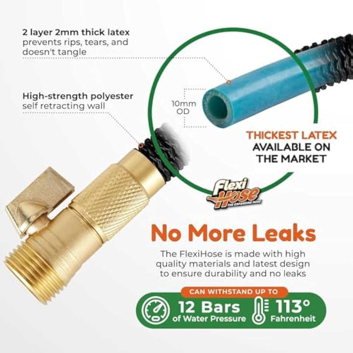 Flexi Hose Expandable Garden Hose with 8 Function Nozzle, 50FT - Lightweight Retractable Garden Hose, Water Hose - No-Kink Flexibility, 3/4 Inch Solid Brass Fittings and Double Latex Core