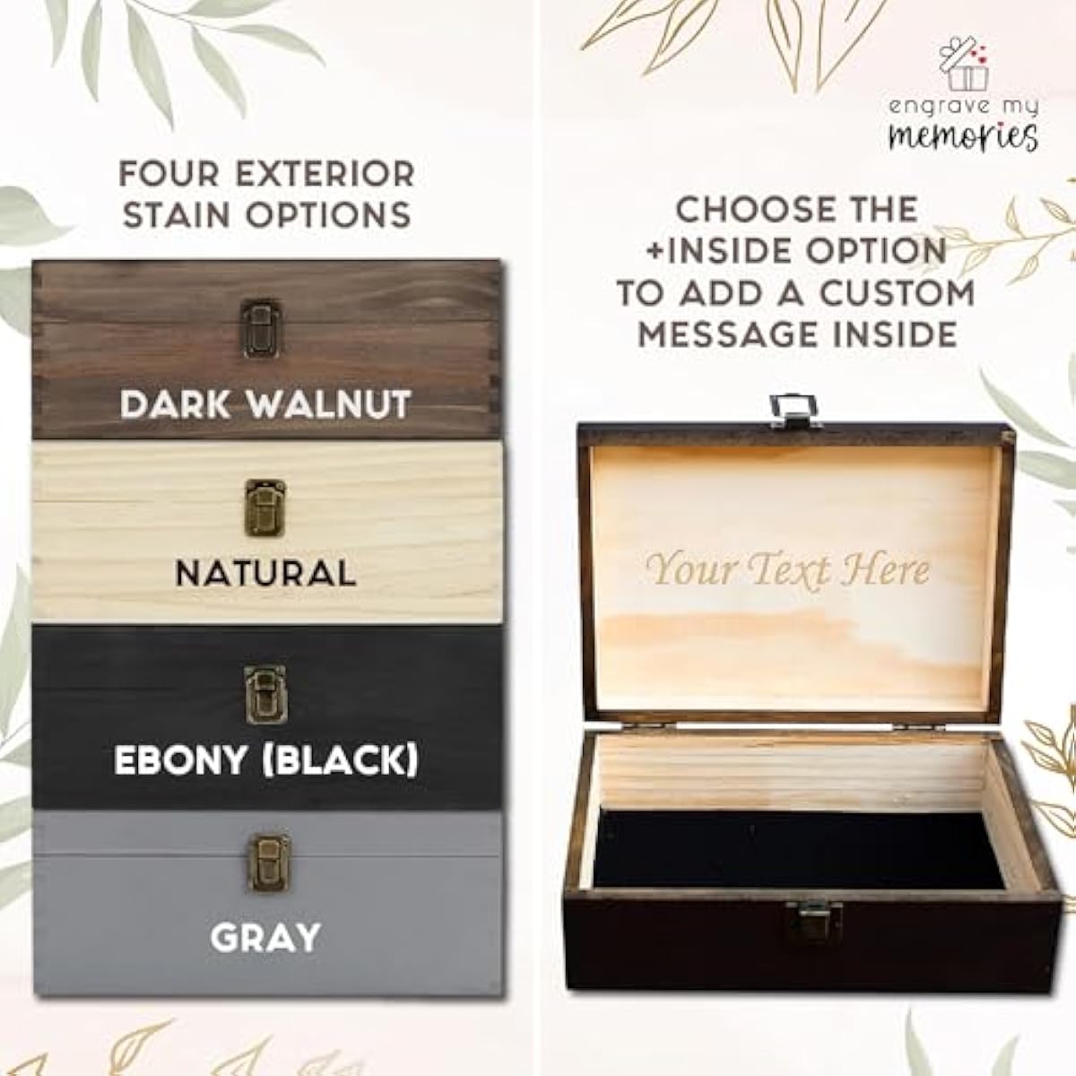 Personalized Wooden Keepsake Box - Custom Memory Box for Photos Jewelry Letters Rustic Memento Storage Box for Wedding, Anniversary, Birthday, Graduation & Retirement Gifts