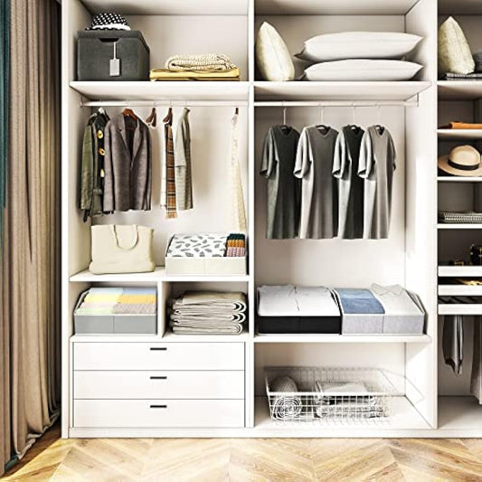 Closet Organizers Bins 6 Packs - Large Closet Shelf Organizer with Handles, Fabric Trapezoid Storage Bins, Collapsible Storage Cubes for Clothes, Towels, Light Gray