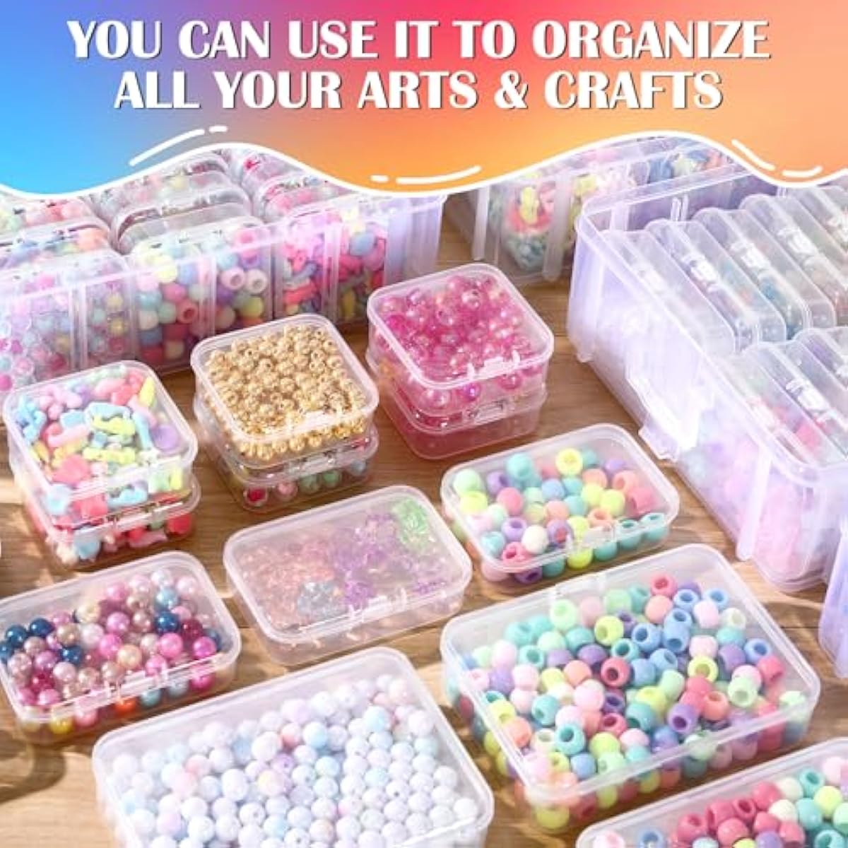 VTG Bead Organizer Box, 84 Pcs Small Plastic Containers with Lids, 4-Tier Stackable Storage Box, Clear Organizers for Jewelry Toys Craft Storage