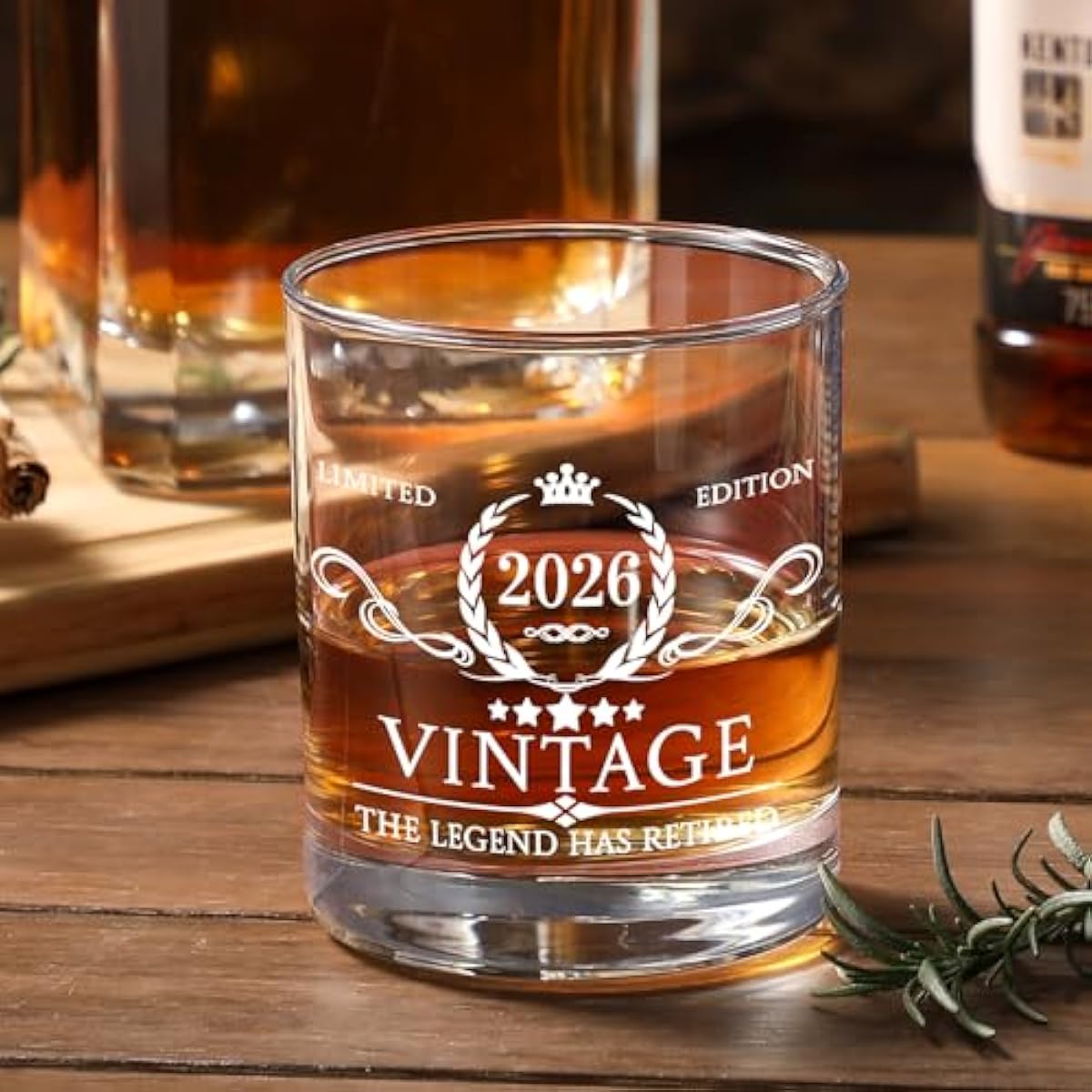 Retirement Gifts for Men Whiskey Glass Set - The Legend Has Retired 2026 - Retirement Party Decorations, Supplies - Gifts Ideas for Him, Dad, Husband, Friends - Wood Box & Whiskey Stones & Coaster