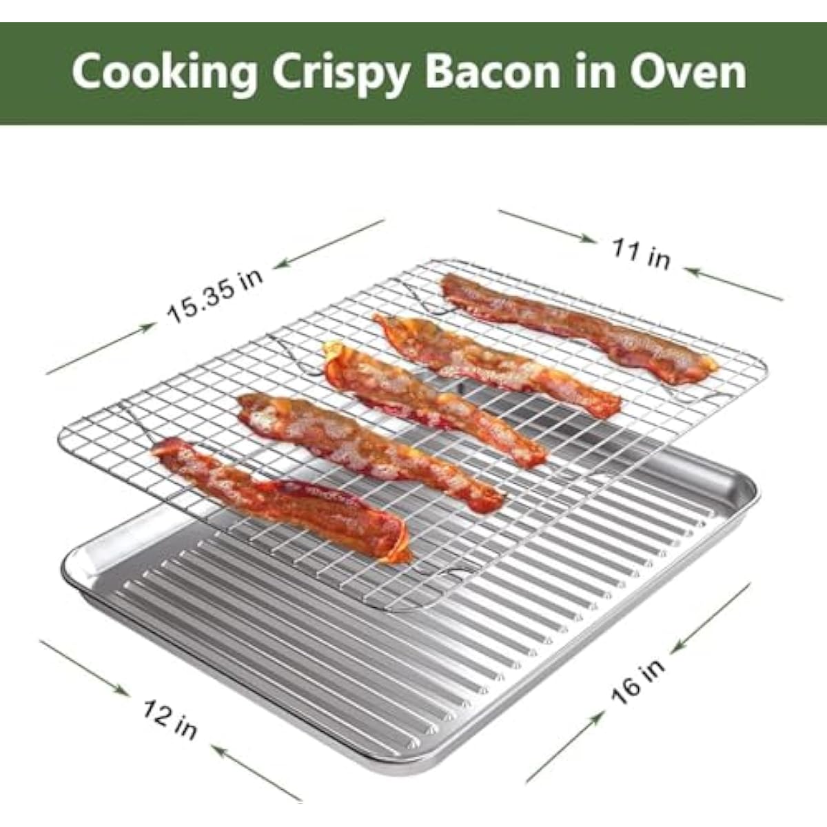 ROTTAY Baking Sheet with Rack Set (2 Pans + 2 Racks), Stainless Steel Cookie Sheet with Cooling Rack, Nonstick Baking Pan, Warp Resistant & Heavy Duty & Rust Free, Size 16 x 12 x 1 Inches