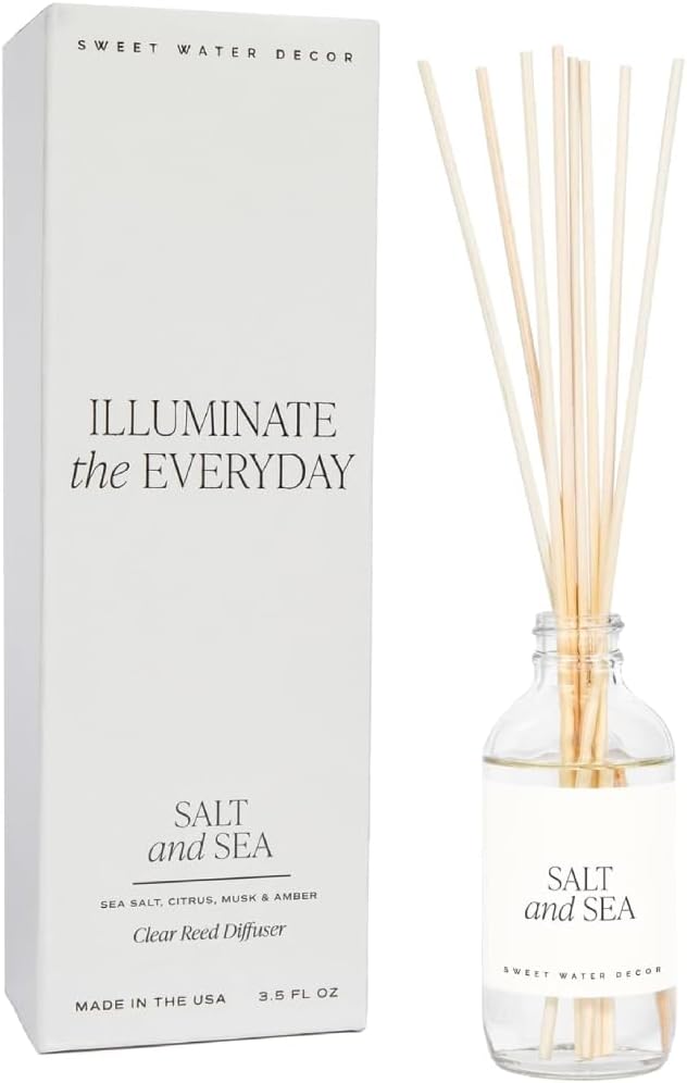 Sweet Water Decor Salt & Sea Reed Diffuser Set - Sea Salt Citrus & Musk Amber Scent Diffuser - Reed Diffusers for Home with Long Lasting Fragrance - Non-Toxic Oil Reed Diffuser - Made in The USA