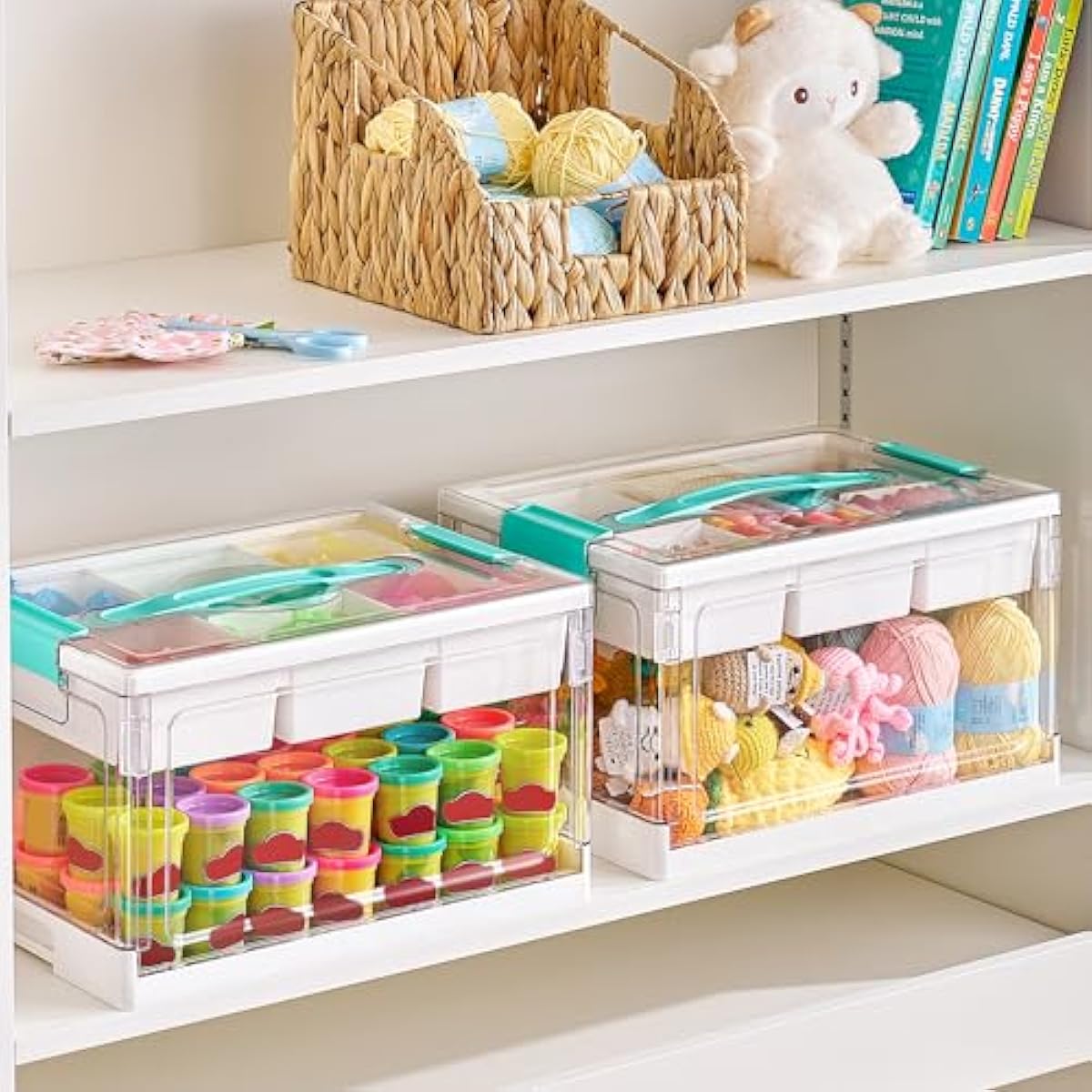 Vtopmart 24 QT Clear Plastic Craft Organizer with Removable Trays and Dividers, Storage Box for Coloring Books, Modeling Clay, Molds and Art Supplies, 1 Pack