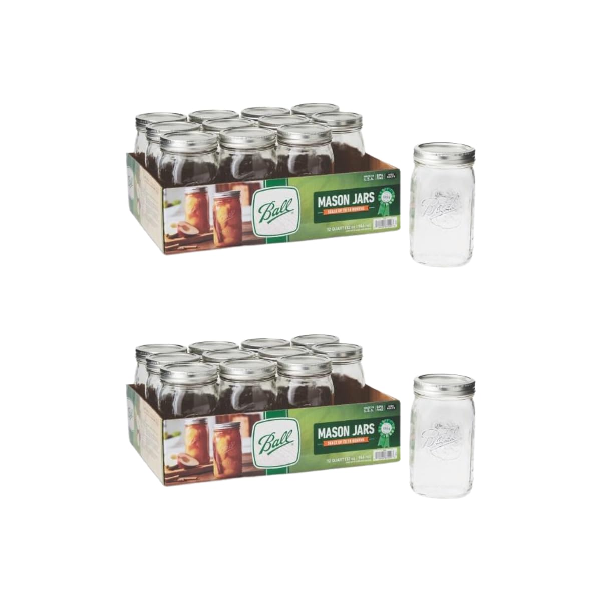 Ball Wide Mouth Pint 16-Ounce Glass Mason Jar with Lids and Bands, 12-Count