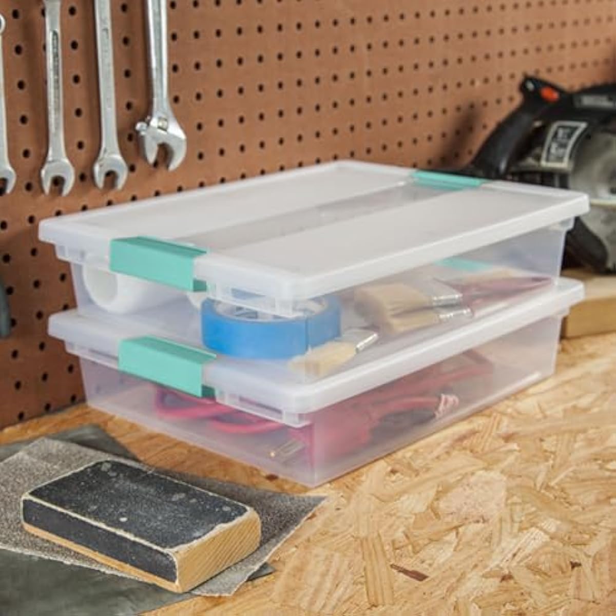 Sterilite 6-Pack Clip Box, Stackable Clear Plastic Bins with Latching Lids, Large - Writing, Arts or Crafts Supplies Storage Containers for Home, Office, Classroom and Workshop Organization