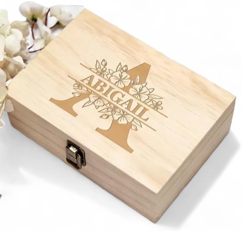 Personalized Wooden Keepsake Box - Custom Memory Box for Photos Jewelry Letters Rustic Memento Storage Box for Wedding, Anniversary, Birthday, Graduation & Retirement Gifts