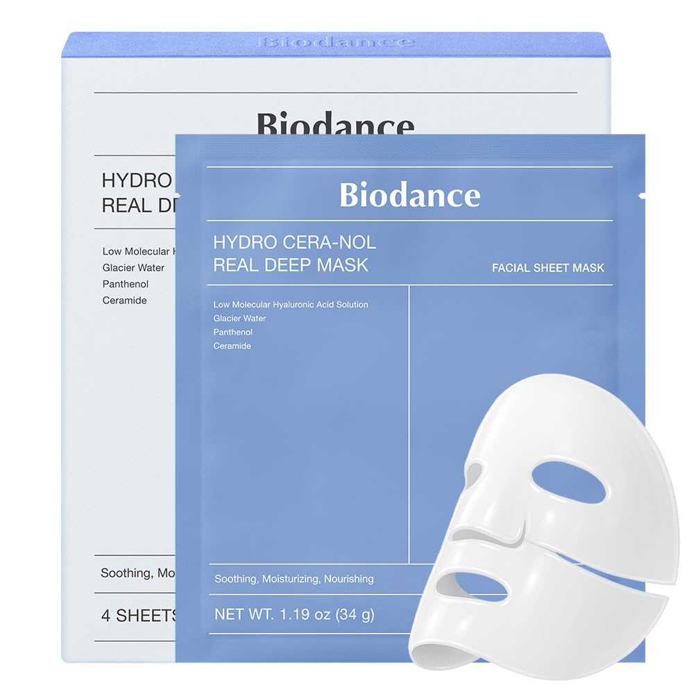 BIODANCE Bio-Collagen Real Deep Mask, Hydrating Overnight Hydrogel Face Mask, Pore Minimizing, Elasticity, Plumping, Travel Essentials & Self Care Gifts for Women, Korean Skin Care | 1.19oz(34g) x 4ea