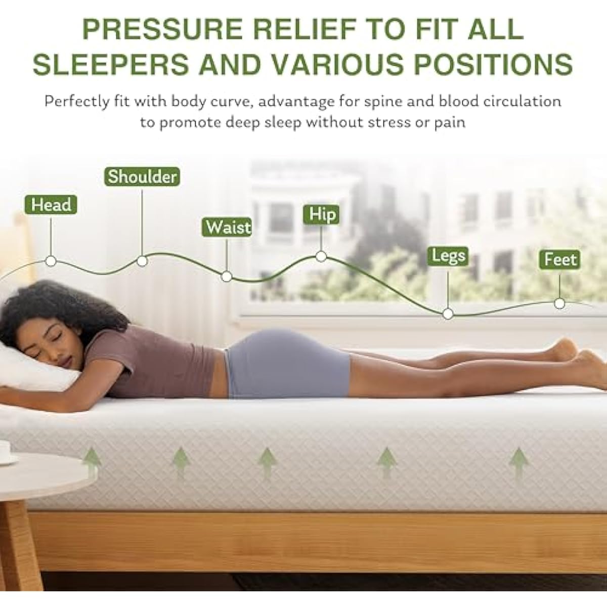 EGOHOME 8 Inch Twin Mattress, Memory Foam Mattress with Cooling Green Tea Gel, Relieve Pressure with Medium Firm Support, CertiPUR-US Certified, 75''L x 38''W, White