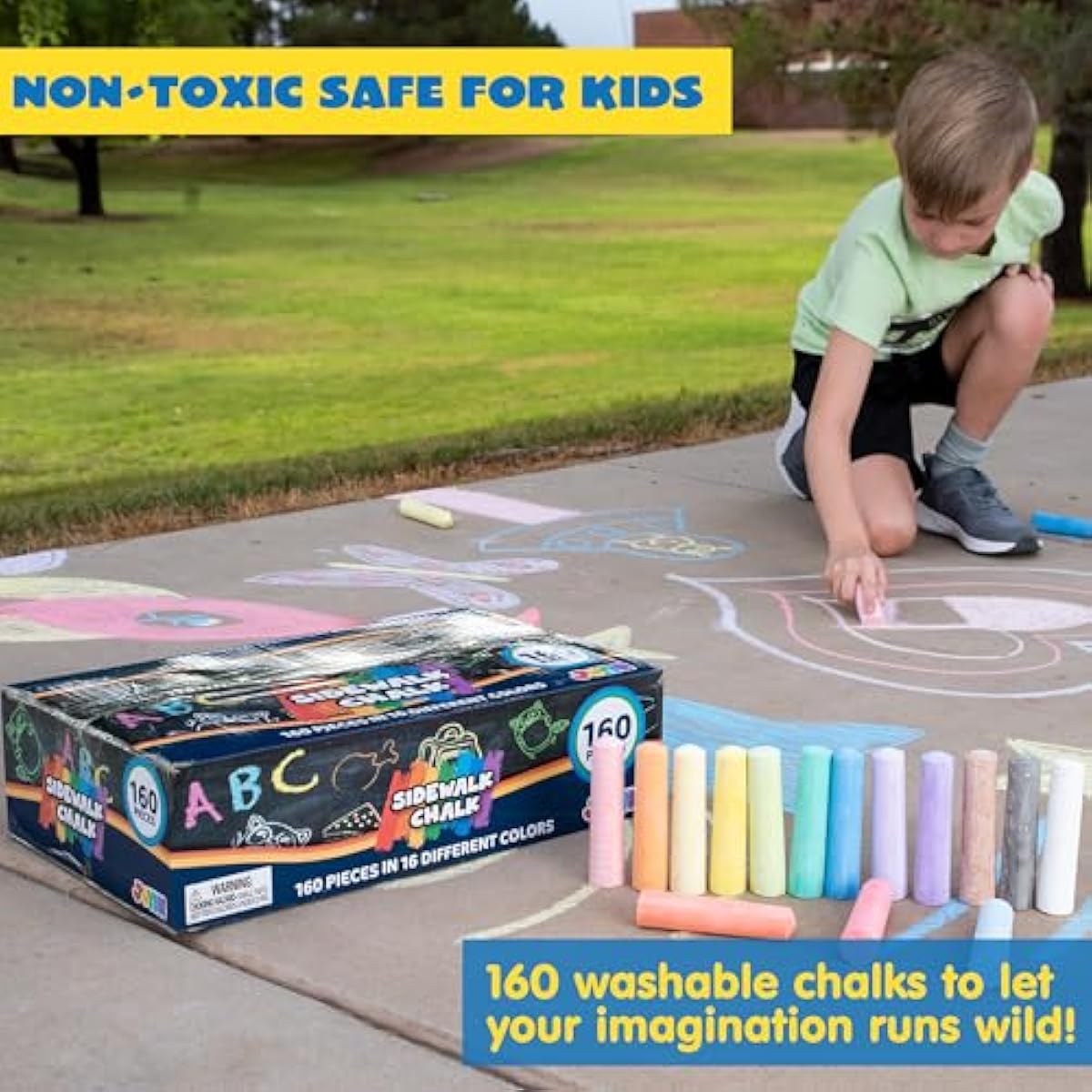 JOYIN 160 PCS Sidewalk Chalks Set-16 Colors Non-Toxic Washable Jumbo Chalk for Outdoor Art Play, Painting on Chalkboard, Blackboard and Playground