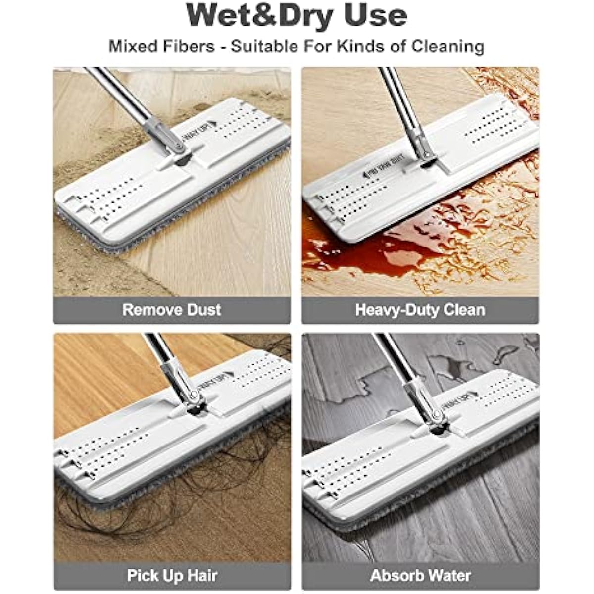 JOYMOOP Mop and Bucket with Wringer Set, Hands Free Flat Floor Mop and Bucket, with 3 Washable Microfiber Pads, Wet and Dry Use, Floor Cleaning System