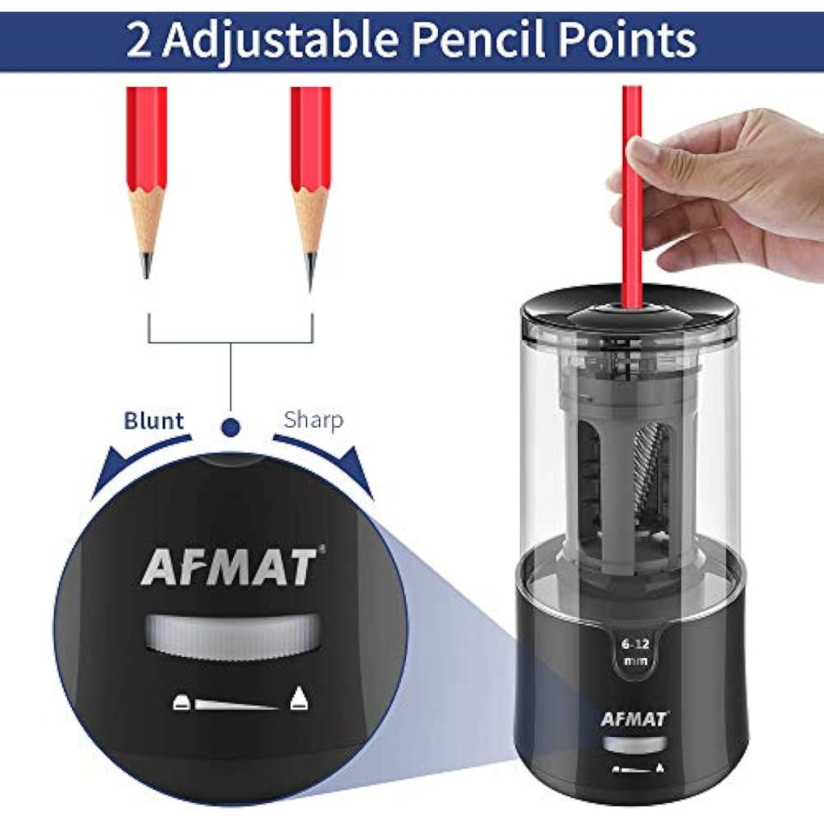 AFMAT Electric Pencil Sharpener - Auto Stop, Super Sharp & Fast, Plug in Pencil Sharpener for 6-12mm No.2/Colored Pencils - Classroom/Office/Home PS92