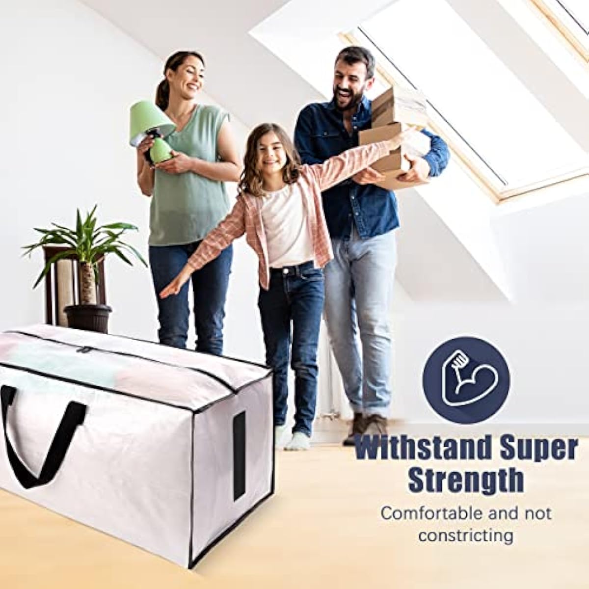 8 Pack Large Strong Moving Bags with Zippers & Carrying Handles - Water-Resistant - Heavy Duty Storage Tote for Space Saving, Fold Flat, Alternative to Moving Box (Semi-Transparent)