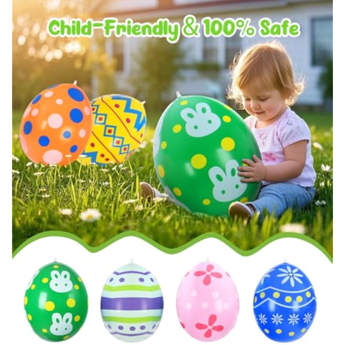 Easter Decorations Outdoor, 12 Pack Inflatable Easter Eggs - 18 Inch Blow Up Easter Decor, Ornaments for Home and Yard, Hanging Holiday Party Decor Kit