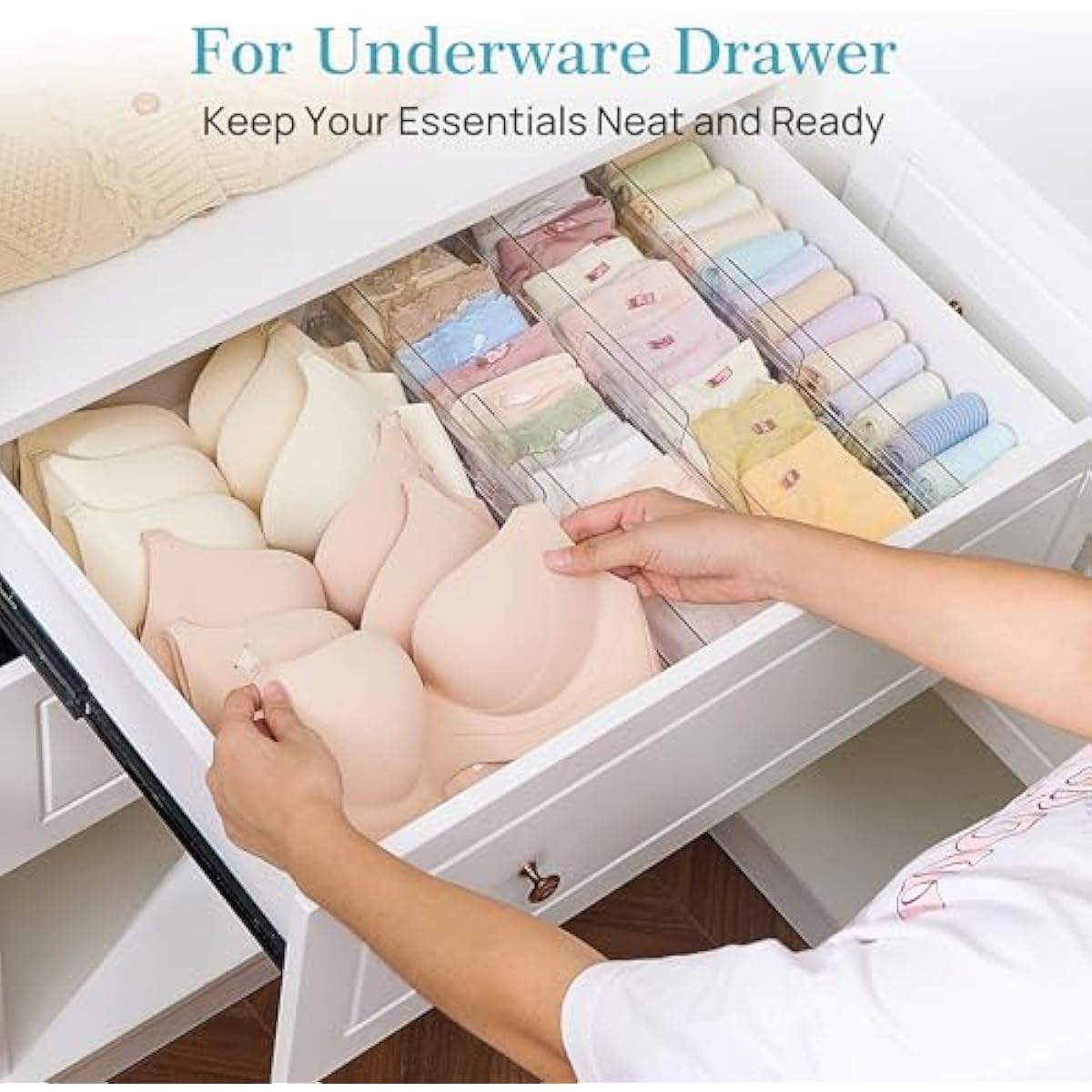 Vtopmart 12 Pack Drawer Dividers for Clothes, 4" High 10.2"-16.5" Adjustable Expandable Dresser Drawer Organizer, Clear Plastic Separators for Dresser, Baby Clothing, Underwear, Cosmetic, Toiletries