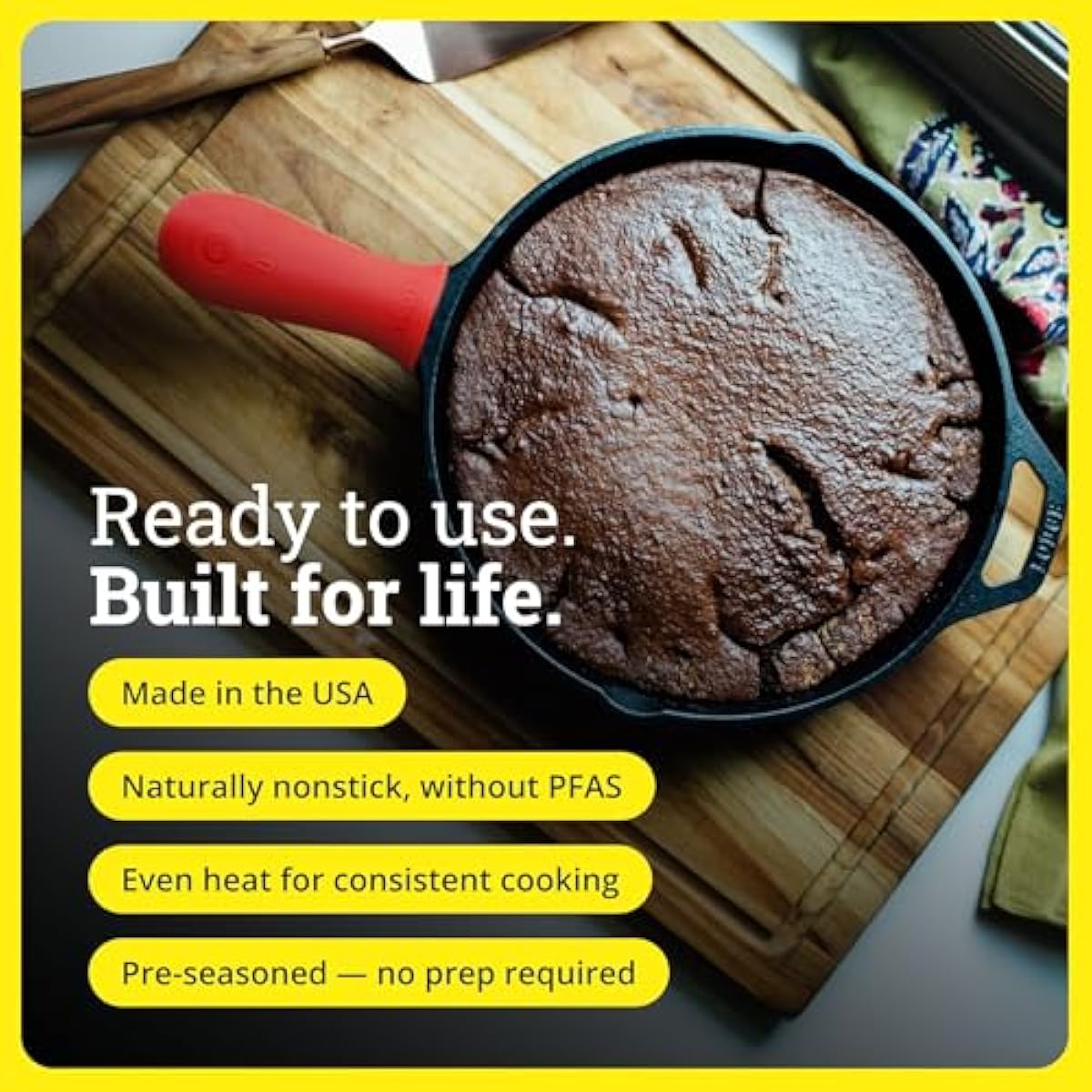 Lodge Seasoned Cast Iron Skillet - Quality Frying Pan for the Stove, Oven, Grill & Campfire - Includes Silicone Hot Handle Holder - Non-Toxic, Nonstick & Long-Lasting - 12 Inches