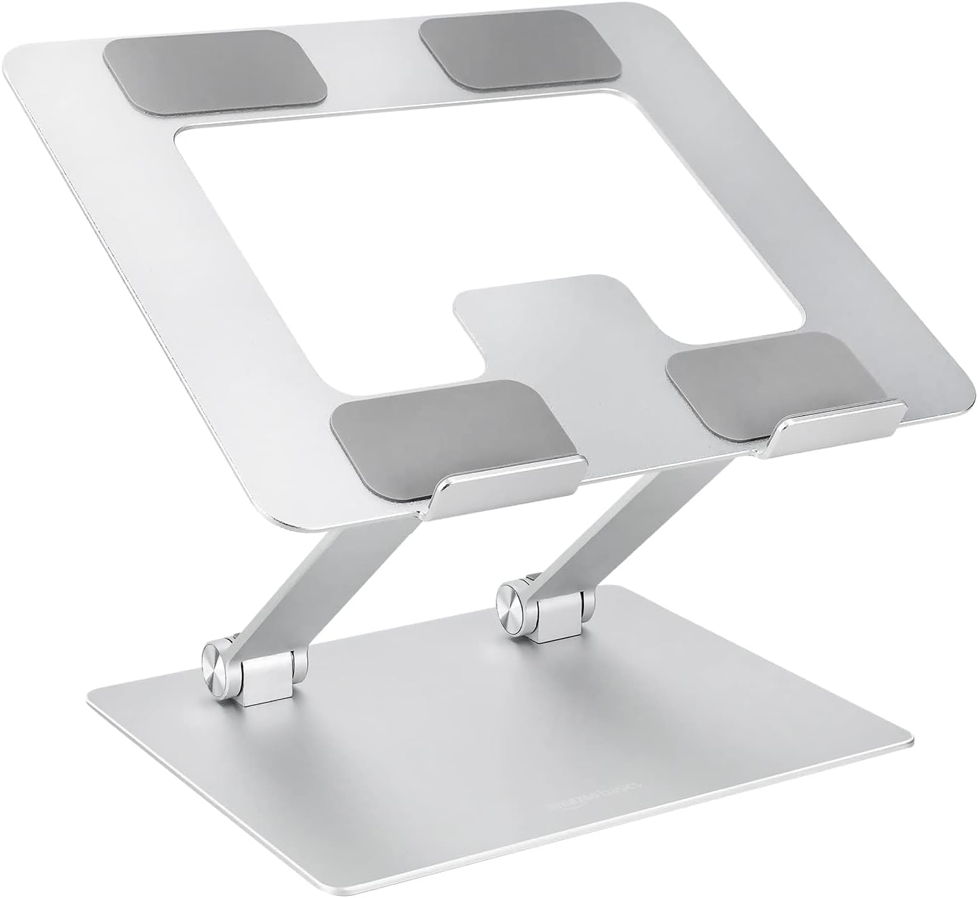 Amazon Basics Sturdy and Portable Ergonomic Laptop Stand for Desk, Height Adjustable Riser with Ventilated Cooling, Foldable, Fits all Laptops up to 17.3 Inch, Silver, 10 x 8.7 x 6 in