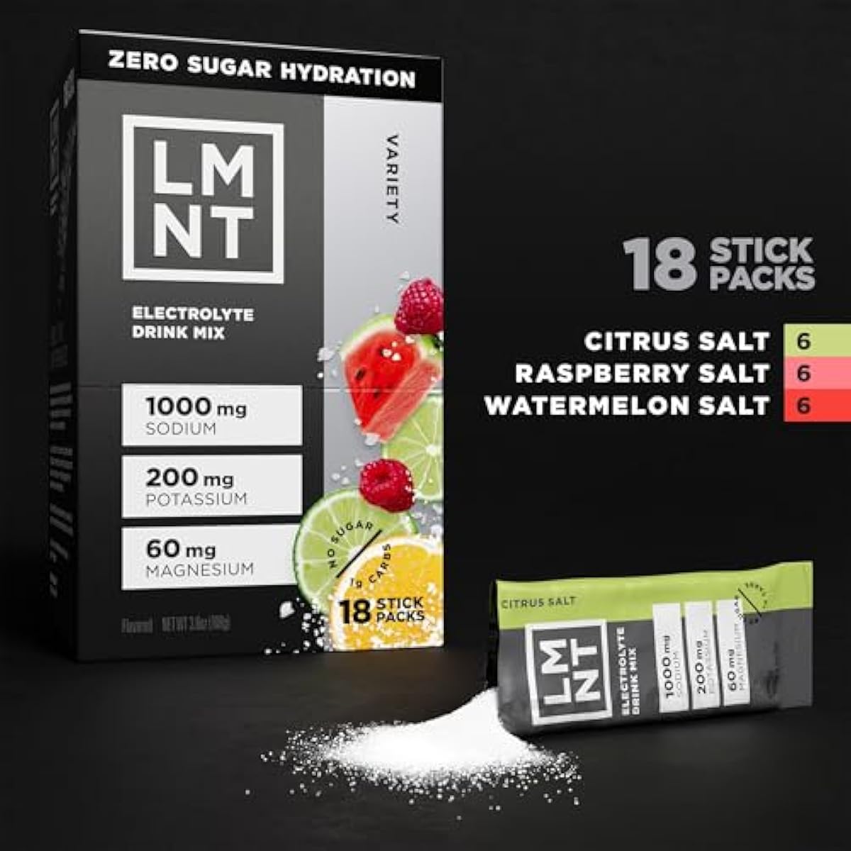 LMNT Zero Sugar Electrolytes - Variety Pack Bundle | Drink Mix | 18-Count