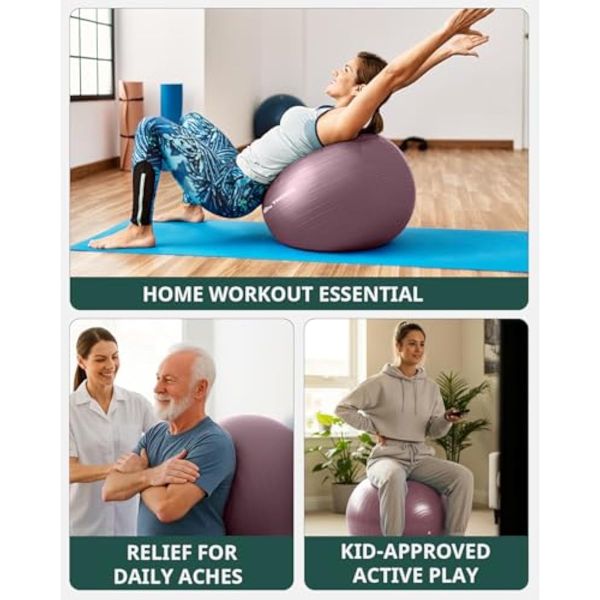 Trideer Exercise Ball Yoga Ball,Office Seating & Balance Ball Chair, Stability Ball for Pilates, Physical Therapy,Core Training & Balance Improvement & Stretching