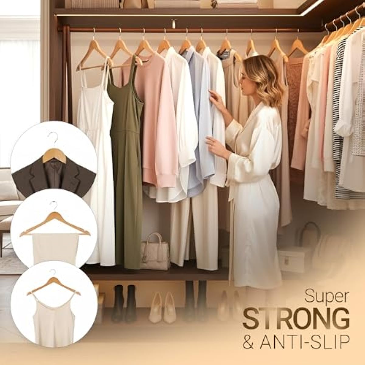 Utopia Home Premium Wooden Hangers 20 Pack - Heavy Duty & Durable Coat Hanger - Wood Hanger with 360-Degree Rotatable Hook - Clothes Hangers with Non-Slip Shoulder Notches For Shirts & Coats (Natural)