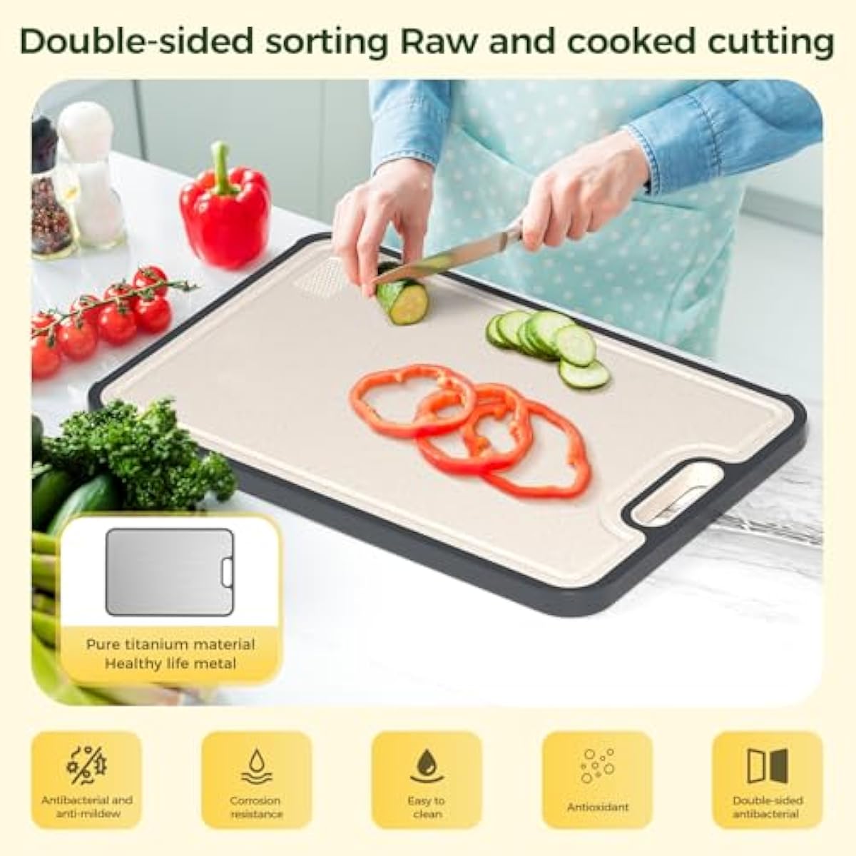 Titanium Cutting Board for Kitchen, Cutting Board Double Sided Food Grade, Pure Titanium/PP, Easy to Clean Large Size 16”×11”