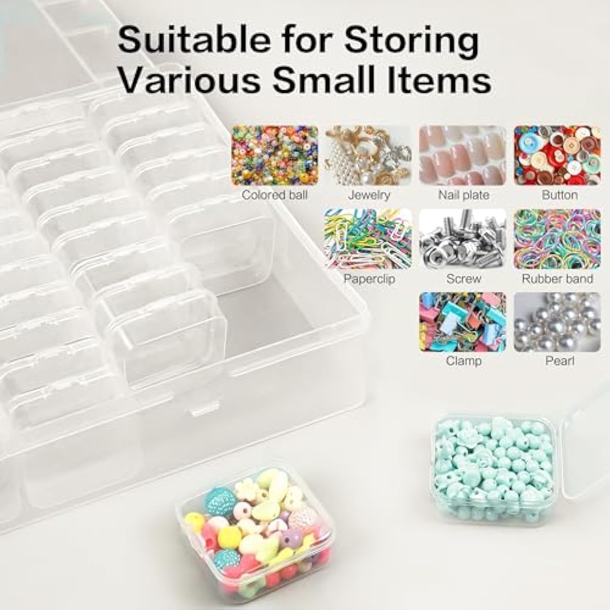 DILIBRA Large Bead Organizer Box, 66 Pcs Small Clear Storage Containers with Labels, Mini Bead Organizers and Storage Craft Case with Handle for Jewelry Bracelet Screws Seeds Diamonds Arts Small Parts